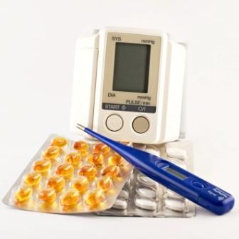Bloeddrukmeter, thermometer en geneesmiddelen